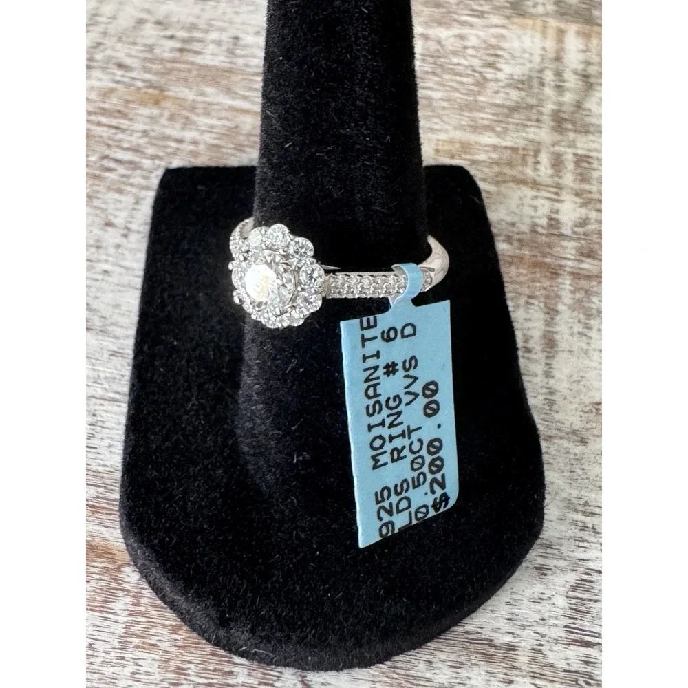 Moissanite‎ Halo Engagement Ring 0.5 Carat Size 6 – Brilliant Sparkle